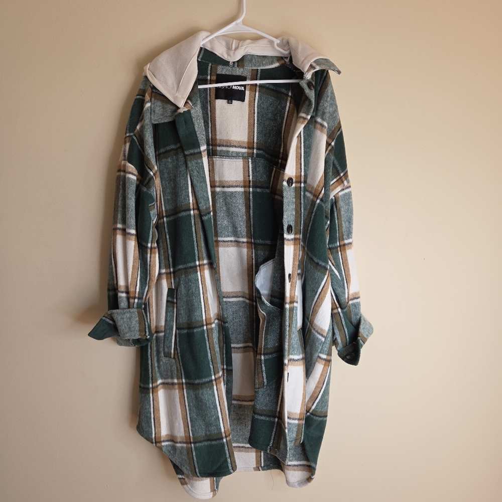 *Final Price* FashionNova Green and White Plaid Button-Up Flannel Jacket